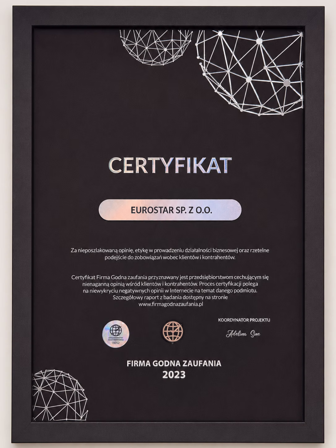 Certyfikat Firma Godna Zaufania 2023 — EUROSTAR