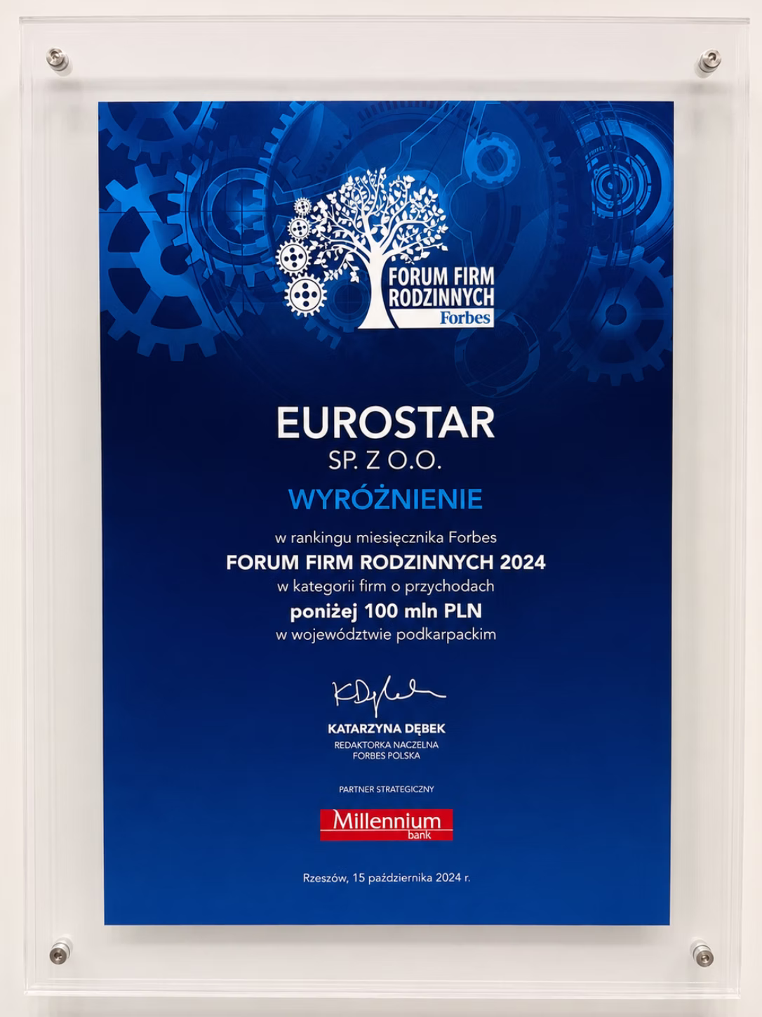 Wyróżnienie Forum Firm Rodzinnych Forbes 2024 dla EUROSTAR Sp. z o.o.